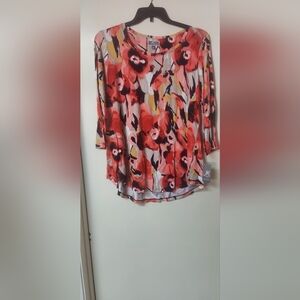 JM Collection Multi Red, Orange and Black Floral Long Sleeve Top.